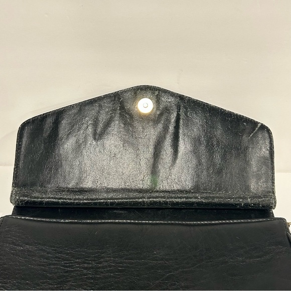 Vintage Donnio Italian Black Leather Satchel Purse with Sunburst Design, Unique - Picture 9 of 16